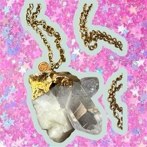 Dara Ettinger gold plated clear quartz festival Coachella pendant necklace chain